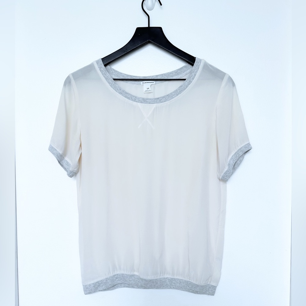 Club Monaco SILK Varsity Tee, Cream/Grey
